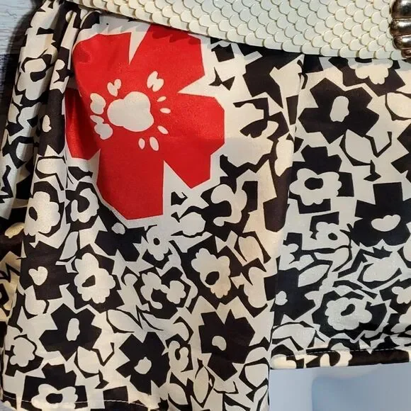 Oscar de la Renta Sz 12 Vintage Black White Red Floral Nerdy Blouse GrannyCore - Picture 4 of 8